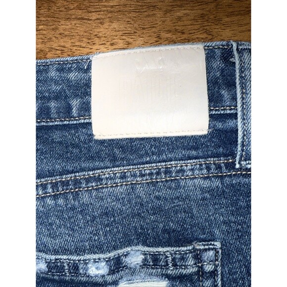 Paige Alexis Button Fly Jeans Womens Size 34 Blue Barrel Leg Lovejoy Distressed - Picture 12 of 14